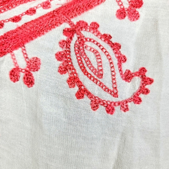 LUCKY BRAND TOPANGA DAYS BOHO White‎ and Red Embroidered Pesant Tunic/Top/Blouse - Picture 11 of 11